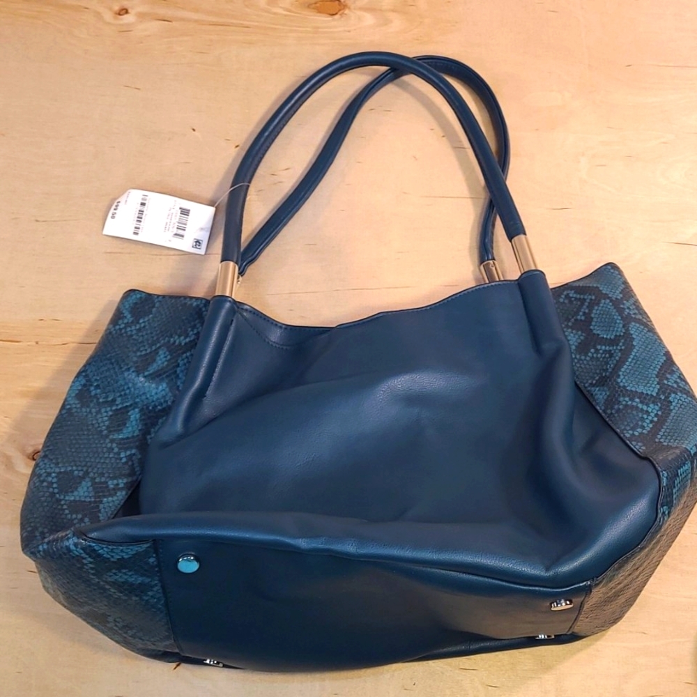 Elegant Blue Leather Tote Bag